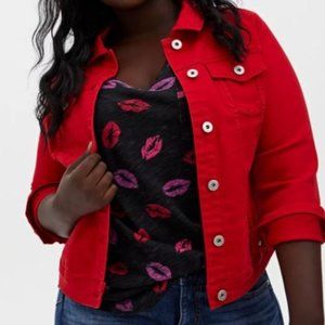 TORRID 3X RUBY RED DENIM TRUCKER JACKET